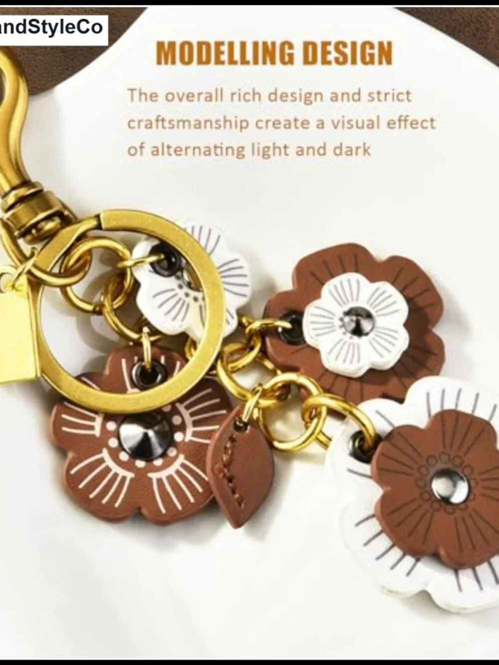 Leather Camellia Flower Bag Charm Keychain Vintage Handbag Wallet Decor